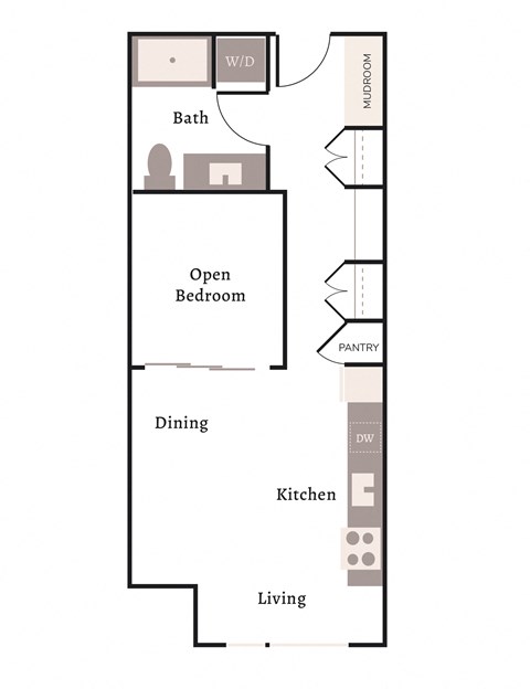 Floor plan for 1 bed, 1 bath, 565 sqft